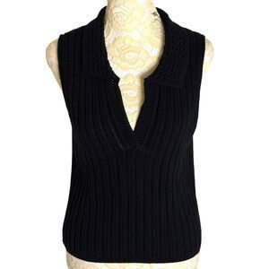 Gap Crochet Sweater Top Blouse Vest Collared Knit V Neck Black S